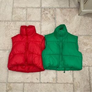 Women's Red and Green Cutoff Puffer Vests Wmns SM-MD